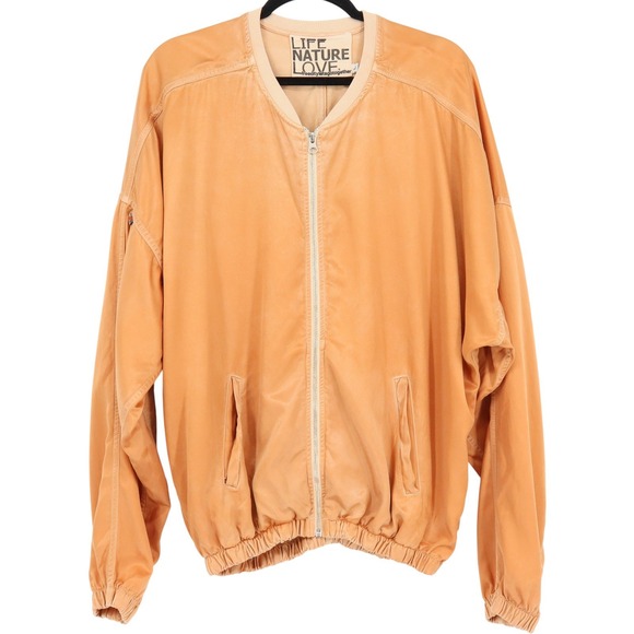 Free CityLife Nature Love Women's Satin Bomber Jacket Size L Orange Full Zip